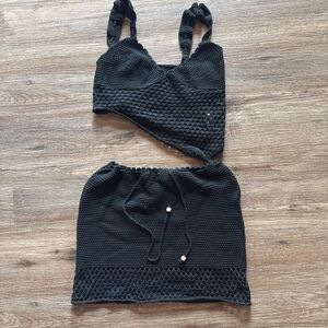 Black Crochet Crop Top — Women’s Knit Bralette